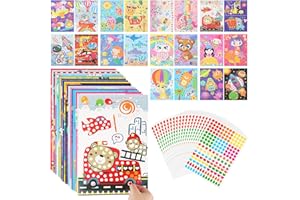 AILUYA Juego de manualidades de mosaico para niños, 20 piezas de cuadros de mosaico con puntos adhesivos, cartón de puntos adhesivos coloridos para manualidades, rompecabezas de arte hecho a mano, pegatinas