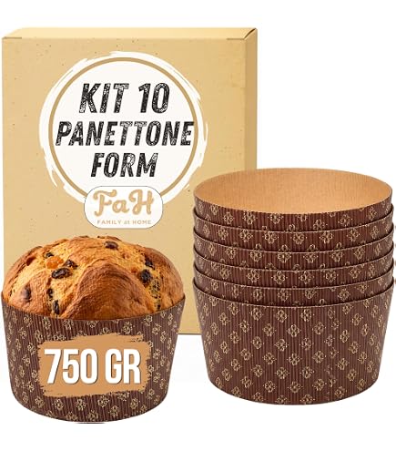 Niedrige Panettone-Form, 500 g, Premium-Qualität (10 Stück), Panettone-Förmchen aus reinem Zellulose-Wellpapier in der Mikrowelle, entwickelt für Panettone, hitzebeständig bis 220 °C Küche, Haushalt & Wohnen