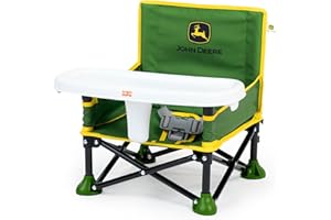 Bright Starts, Silla elevadora portátil Pop 'N Sit, de la colección John Deere asiento de suelo, uso en interiores y exteriores, plegado compacto, verde y amarillo, de 6 meses a 3 años