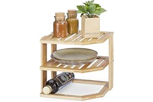 Relaxdays Organizer Angolare in bambù, Scaffale su 3 Livelli, per Cucina, Bagno, Scrivania, HLP: 24x27x25,5 cm, Naturale