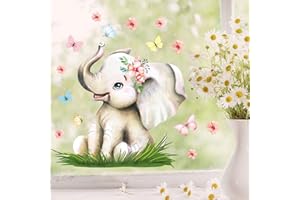 ‎WANDTATTOO LOFT Wandtattoo Loft Fensterbild Frühling Ostern wiederverwendbar Fensteraufkleber Kinderzimmer / 4. Elefant mit Schmetterlingen (13035) / 1. DIN A4 Bogen