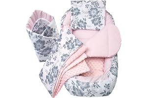 Medi Partners 5el. Kokon Niemowlęcy 100x60x15cm Wyjmowana Wkładka Kocyk Płaska Poduszka Rożek Łóżeczko 100% Bawełna (Berry)