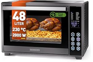 ‎HEINRICH´S Heinrich´s Multibackofen, Minibackofen mit 48L Volumen, mit Umluft, inkl. 8h Timer, Innenraumbeleuchtung, einstellbar zwischen 100-230 °C, mit Touch-Bedienung, inkl. Zubehör, schwarz, 2000W