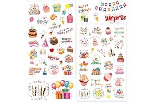 Gommette Anniversaire, SILARLAIT 6 Pièces 165 Stickers Joyeux Anniversaire, Lot de Autocollants Anniversaire pour Adulte & Enfant DIY Craft Art, Décoration pour Scrapbooking Carte Cadeau