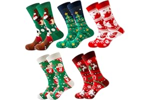 Genfien 5 pares de calcetines unisex de Navidad Calcetines de Invierno Calcetines Navidad Mujer Navidad Algodón Cálidos Calcetines Navidad Regalo Calcetines para Adultos