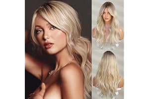 Honygebia Peluca Rubia Rizada con Flequillo - Pelucas Largas Onduladas Rubias Degradadas para Mujer, Cabello Sintético Natural Realista Resistente al Calor para Halloween/Carnaval/Disfraces/Fiesta