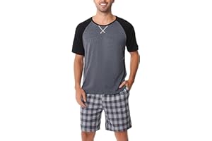 Litherday Piżama męska, krótka, dwuczęściowa bielizna nocna z krótkim rękawem, w 100% z bawełny, zestaw piżamowy na lato, czarna, S