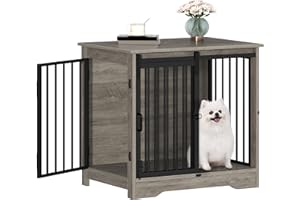 Hzuaneri 69 cm Gabbia per Cani, Tavolo Supplemento, Nicchia Moderna per Cani, Gabbia per Cuccioli, Casetta per Animali, 2 porte, 49 × 69 × 64,5 cm, Avorio Chiaro DFC84305B