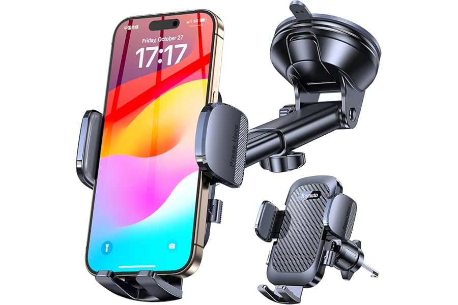 Romuto Car Phone Holder Mount【Strong Suction】Mobile Phone Holder for Cars Phone Mount for Car Vent/Windscreen/Dashboard Desktop Stand Phone Holder Van Car Accessories for Women Men for iPhone Samsung