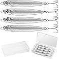 Annyswit 4 Pcs Metal Sea Fishing Lures with Trebles Hooks Silver Minnow Spoon Lures 20g 30g 40g Pike Sea Fishing Tackle Metal Jigs for Mackerel & Cod & Bass & Sea & Freshwater Fishing