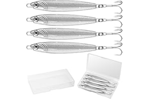 Annyswit 4 Pcs Metal Sea Fishing Lures with Trebles Hooks Silver Minnow Spoon Lures 20g 30g 40g Pike Sea Fishing Tackle Metal Jigs for Mackerel & Cod & Bass & Sea & Freshwater Fishing