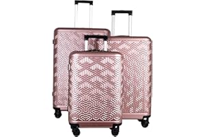 GENERIC JLY Luggage Signature Suitcase, Hardshell Durable ABS+PC, Travel Case for Any Kinds of Trips, Zipper Closing with TSA Lock, with 4 Ultra-Quiet Spinner Wheels. (Rose Gold, 3 Pcs Set)