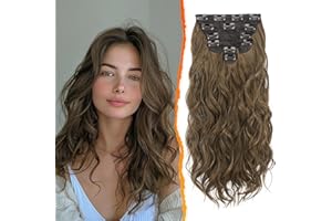 BARSDAR Clip en Extensiones de Cabello para Mujer, 50cm Largo Ondulado Marrón Extensión de Pelo Clip en 6 Piezas Rizado Natural Sintética Postizos Fiesta Diaria (Castaña & Chocolate Marrón)