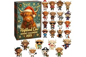OMUIETIO Highland Cow Advent Calendar 2025, 24 Days Christmas Countdown Calendar with 24 Uniquely Mini Highland Cow Ornaments, Christmas Holiday Gifts