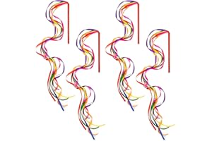 Niuhong 4 Pcs Bâton Rubans Arc-En-Ciel Groupes Danse Bâton Compétence Groupe Swing Rod Girl Orchestre Danse Streamer Danses d'Art Bandes Gymnastique Groupe Rythme Danse Vêtements Jonglage Enfants