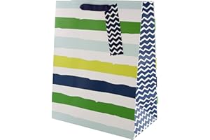 Hallmark Sacchetto per regalo multiuso, a strisce blu e verdi, grande (compleanno, festa del papà, laurea, pensionamento)