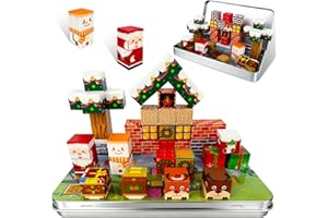 HUTRADE Bloques de Construcción Magnéticos Navideños – Juguete de Viaje Portátil con Caja Metálica, Magnetic Blocks con Piezas Magnéticas Estilo Montessori a Partir de 3 Años