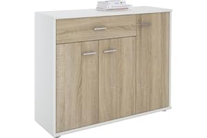 CARO-Möbel Sideboard Estelle Mehrzweckschrank,weiß/Sonoma Eiche mit 3 Türen und 1 Schublade, 88 cm breit