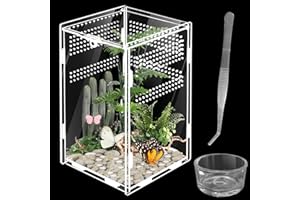 Reptilien Terrarium Box, PRITOK 360 ° Insekten-Terrarium Set Acryl Terrarium Glas für Reptilien und Amphibien, Tragbarer Lebensraum für Spide, Skorpion, Käfer, Gottesanbeterin, 20x12x12cm