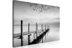 murando Akustikbild Natur Bilder Akustikschaum Hochleistungsschallabsorber Schallschutz Leinwand 1 tlg Wandbild Raumakustik Schalldämmung Brücke See Zweige schwarz c-B-0632-b-a