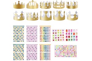 BEELUKY 20 Pezzi Corona Compleanno Corone di Carta Dorate Cappello Regolabile di Carta D'oro con 3 Strass Adesivi e 6 Adesivi Alfanumerici per Adulti Bambini Festa di Compleanno Feste di Anniversario