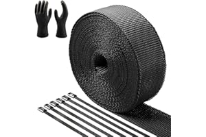 CARDI Black Exhaust Wrap Roll, Thickness 2mm Titanium Black Fiberglass Heat Tape with 14 Black Stainless Steel Ties for Motorcycle Car Exhaust Pipes, Mainfold (Black, 1 Roll 5CMx15M)