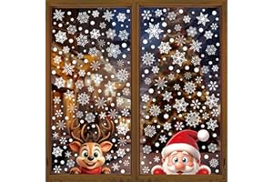 SULOLI 8 Fogli Adesivi Finestre di Natale,Vetrofanie Natalizie Riutilizzabili,Stickers con Renna Babbo Fiocchi di Neve Decorazioni Casa in Vetro Porte