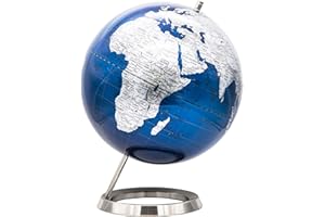 EXERZ 25CM Globo En Azul Plateado con una base de acero inoxidable - en Inglés - Empaquetado En Caja Kraft De Primera Calidad, Ideal como Regalo - Azúl metálico