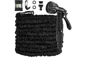 GRANDMA SHARK Gartenschlauch Flexibel 15m, Gardena Schlauch Wasserschlauch Flexibler, mit 7 Modi Wassersprühpistole Ausziehbarer Zauberschlauch (Schwarz, 50FT)