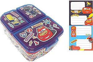 Theonoi Fiambrera para niños, sandwichera, fiambrera para niños, fiambrera con compartimentos, sin BPA, con pegatina para el nombre (Cars)