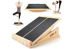Charmofun 2-en-1 Planche Inclinée & Planche D'équilibre, Slant Board Réglable à 4 Angles, Balance Board pour Étirer les Muscles des Jambes et Exercer L'Équilibre du Corps