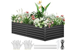 YITAHOME Outdoor Raised Garden Bed Kit 240x120x60cm, Raised Beds Thickened Zinc-Aluminum-Magnesium Stainless Steel Metal Raised Beds for Garden with Safety Rubber for Vegetables Flowers Fruits (Black)