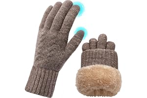 ehsbuy Guantes termicos Invierno para Mujer Pantalla Tactiles Lana Forro Cálido Cable Tejido Guantes Resistente al Viento Guantes de Teléfono para Movil Esquiar Ciclismo Conducir Deportes