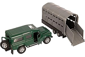 TEAMSTERZ NEW 4X4 GREEN/ RED LAND ROVER CAR WITH SILVER LIVESTOCK TRAILER 1:43 SCALE TEAMSTERS