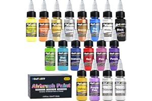 HOMY ARTY Airbrush Paint - 16 Colors with 2 Thinner, Water-Based Airbrush Paint Set, Ready to Spray Acrylic Air Brush Paints for Metal, Plastic Models, Canvas, Wood, 20ml/Bottle