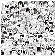 DMF Anime Mixed Stickers, Pack of 100, Black and White, Vinyl Waterproof, Classic Anime for Laptop, Water Bottle, Phone Case