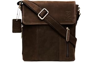 J. Wilson London 100% Pure Genuine Real Vintage Hunter Leather Handmade Mens Women Leather Flapover Everyday Crossover Shoulder Work iPad Messenger Bag