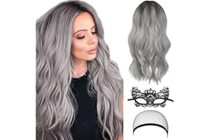 QJFHURB Parrucca Donna Ombre Argento Grigio Lungo Riccio Lunga Parrucca Grigia Lunghi Grigio Ombré Parrucca Per Le Donne Uso Parrucche Lunghe Grigio Grigie Ombre Per Donna Parrucca Grigia Lunga Parrucca
