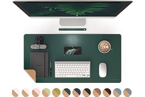 RENMTURE Dual-Sided Desk Pad, Natural Cork & PU Leather Large Mouse mats for Office and Home Work, Desk Protector Non-Slip, Waterproof, Easy Clean (Dark Green, 32"x16")