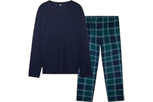 Get Trend Pigiama Uomo Invernale con Maglia Maniche Lunghe e Pantaloni a Quadri, Abbigliamento da Casa Inverno, Regalo Uomo