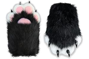 NexinEstic Therian Paws Comfy Furry Paws, Cute Cat Paw Gloves Therian Gloves with Claws, Fursuit Furry Costume Cosplay Cat Wolf Fox