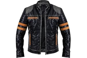 Aksah Fashion Herren-Motorrad-Lederjacke, Antik-Schwarz, Vintage, Used-Look, Retro-Stil