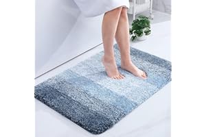 ‎HOMAXY Homaxy Weich Badezimmerteppich 60x90 cm, rutschfest waschbar Badematte Flauschige Hochflor Badteppich Mikrofaser Saugfähig Badvorleger Duschvorleger (Blau)