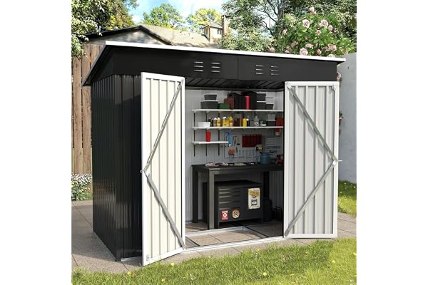 UDPATIO Abri de Jardin Métal 228x126x181 cm - Cabane de Jardin Extérieur avec Toit Incliné et Porte Verrouillable, Rangement Outils de Jardin/Vélo, Gris