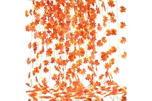 HUAESIN 12pcs Ghirlanda di Foglie d’Acero Artificiali 2.45m Ghirlanda di Foglie Autunnali, Foglie per Vetrina Autunnale Decorazione Foglie Finte per Decorazioni Balcone Feste Natale Halloween