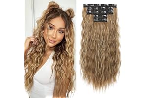 Clip in Hair Extensions, REECHO 5PCS Brown Hair Extensions 24" Thick Long Loose Waves hair extensions HE002 Invisible Lace Weft Natural Soft Hairpieces for Women ¨C Light Brown with Blonde Highlights