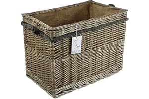 POP-IT-IN-A-PELICAN Range of Antique grey Wicker log baskets. Rope handles. Wood & kindling storage for home hearths and fireplace. Or shoes and toys (50 cm, Square)