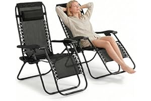 FORA Set 2 Sdraio da Giardino Pieghevoli – 176×67×110 Cm, Tubo 25mm e Tessuto Traspirante, Nero, Reclinabili Con Blocco di Sicurezza, Cuscino Incluso, Chiusura Rapida, 120 Kg