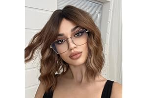 WOKESTAR Bob Lockige Perücke mit Fransen, Kurze Synthetische Gewellte Perücken für Frauen Golden Bronze Farbe