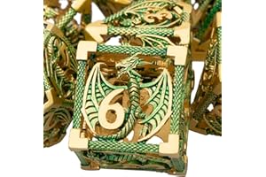 ARUOHHA Hollow DND Metal Dice Set Dungeons and Dragons Golden Green D and D Dice, D+D RPG D&D Dice Role Playing Games Polyhedral Dice with Gift Box D20 D12 D10 D8 D6 D4